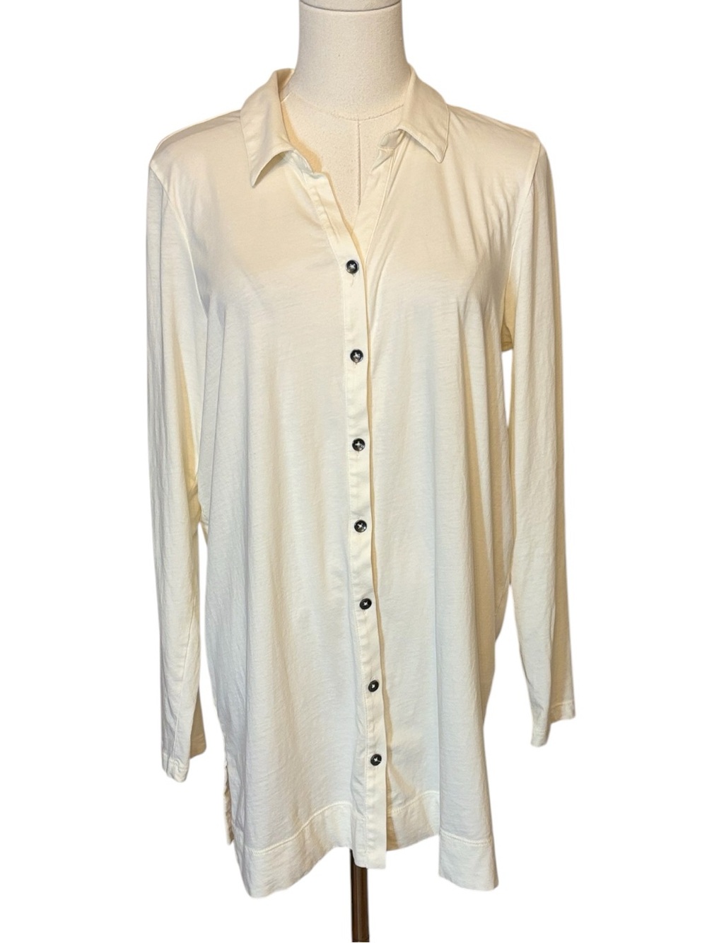 J. Jill Ivory Long Button-up Tunic Blouse Top Size Medium